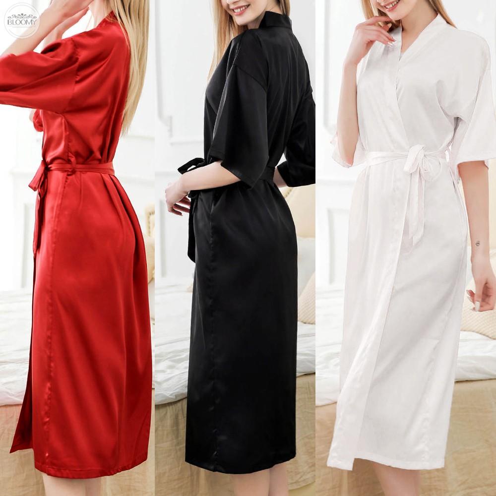 Áo choàng ngủ bằng lụa satin thời trang cho nữ