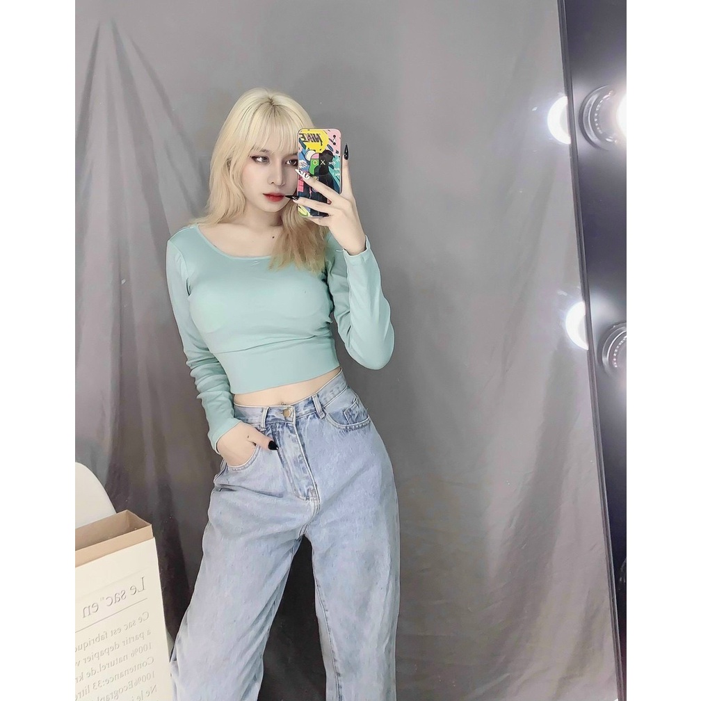 Áo kiểu croptop tay dài hở lưng đan dây chéo sexy , chất thun bozip dày dặn co giãn