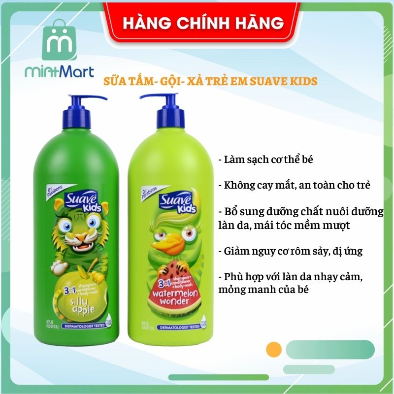 [ Hàng Mỹ] Sữa Tắm Gội Xả 3in1 SUAVE KIDS 1.18L Hương Trái Cây Cho Bé - Sữa Tắm Trẻ Em Suave Kids Thiên Nhiên