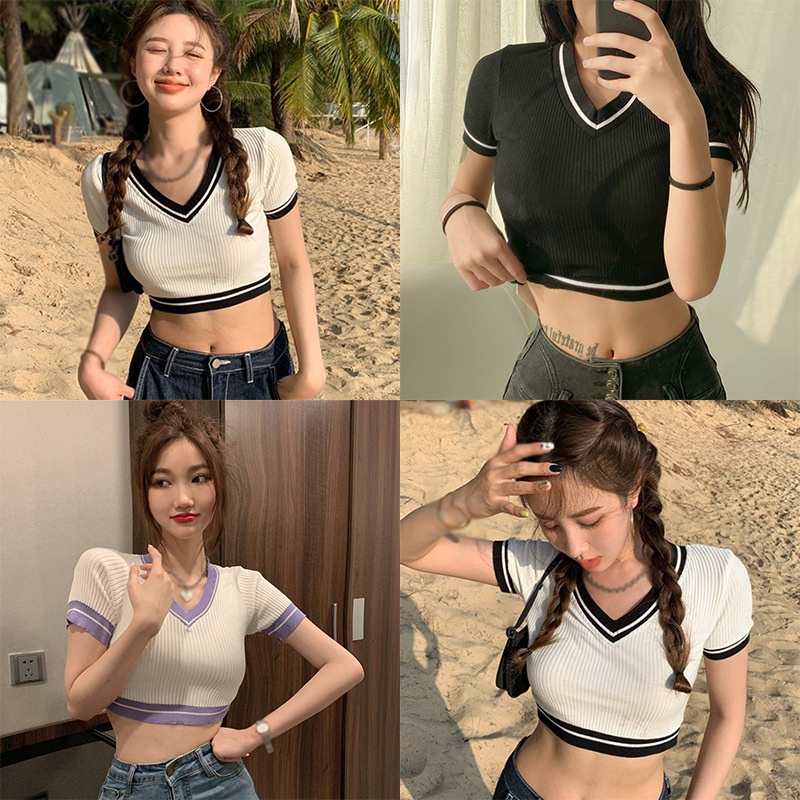 Áo Lửng Ngắn Tay Phong Cách Hàn Quốc Quyến Rũ Dành Cho Nữ