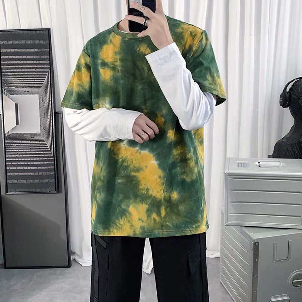 Áo Thun Loang Tay Ngắn Cổ Tròn Nhiều Màu Cá Tính Phong Cách Douyin ZENKODLMEN AO TOP NAM 90000178