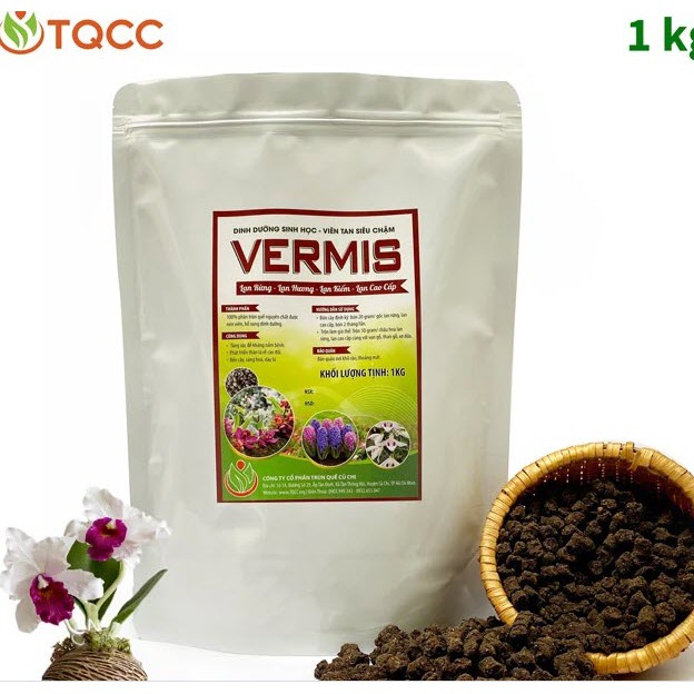 Phân trùn quế vi sinh tan siêu chậm Vermis cho lan rừng, lan Kiếm, lan Hương, lan nhập (1kg)