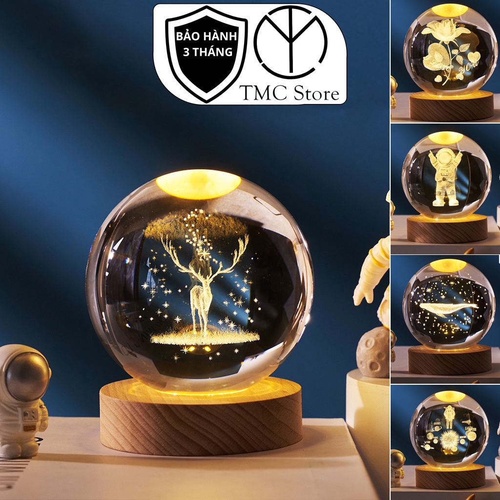 Đèn trang trí bàn làm việc sang trọng T1 - TMC Store - Quả cầu pha lê 6cm ánh sáng ấm