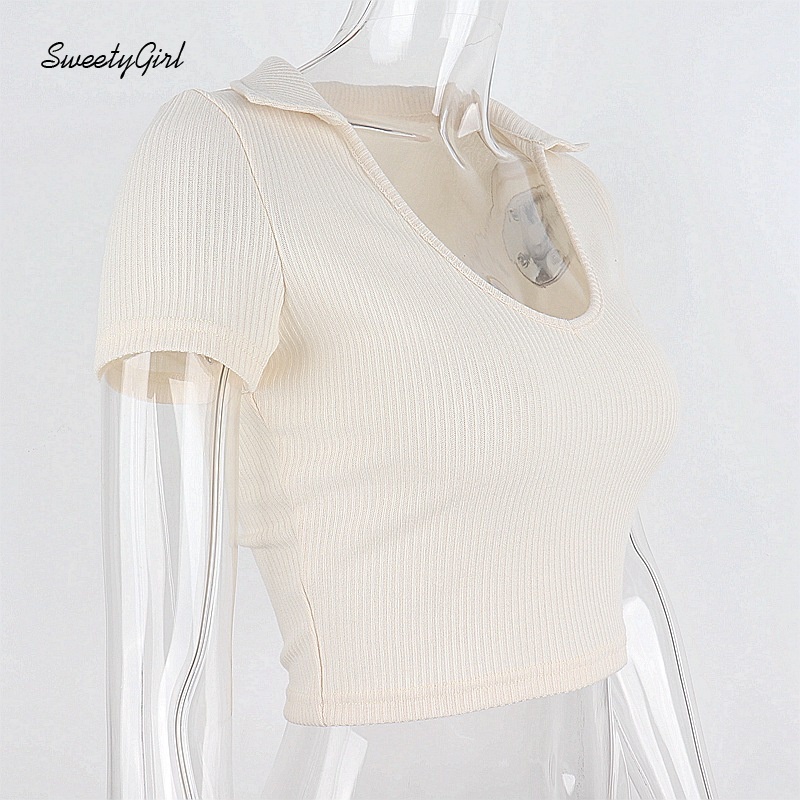 Áo Croptop Tay Ngắn Cổ Chữ U Màu Trơn Dáng Ôm Thời Trang Quyến Rũ Cho Nữ