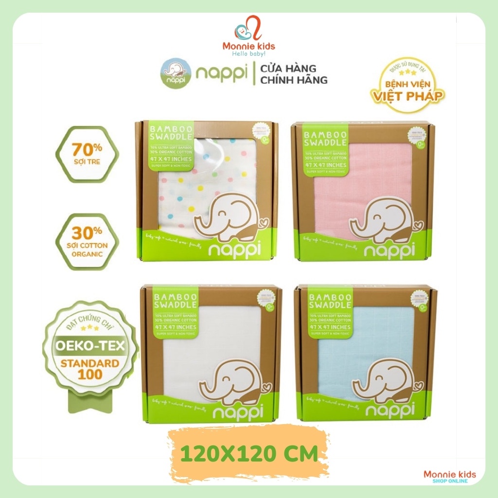 Khăn sợi tre đa năng cho bé NAPPI 120x120 cm, Khăn tắm cotton organic - Monnie Kids