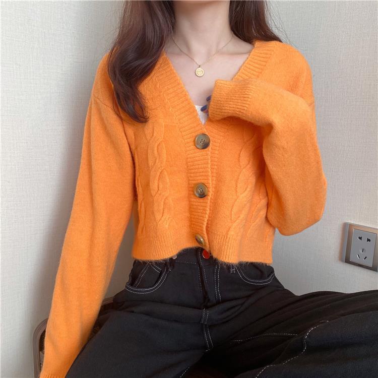 Áo Cardigan Dệt Kim Mềm Mại Tay Dài Cổ Chữ V Màu Trơn 5 Màu Lựa Chọn