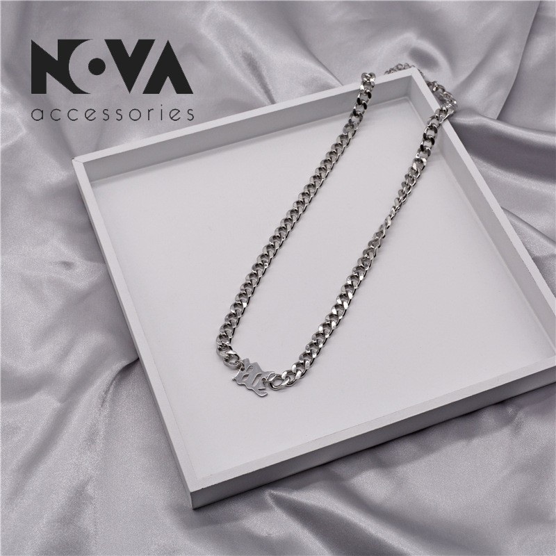 Dây chuyền nam nữ chuỗi xích vừa mặt chữ M BROO chain, vòng cổ unisex trơn cá tính titan cao cấp
