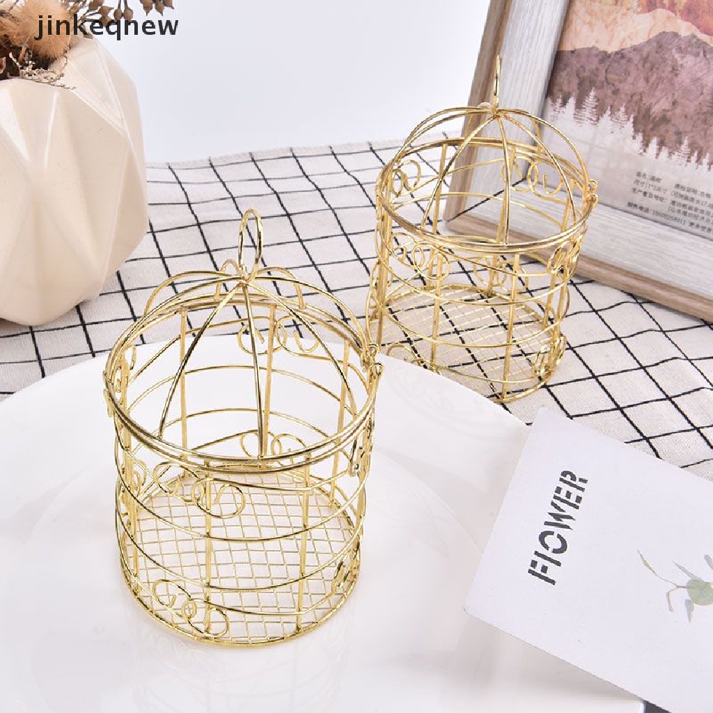 Hộp đựng kẹo JINHF hình lồng chim màu vàng đồng phong cách retro vintage