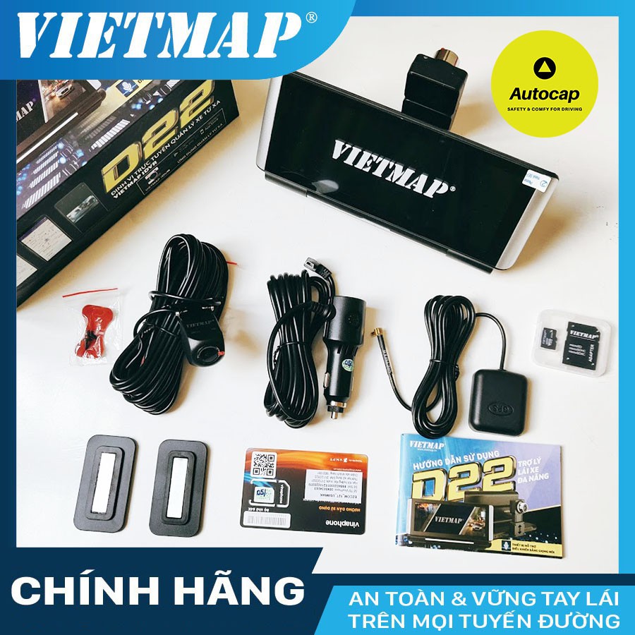 Camera hành trình VIETMAP D22 cho xe ô tô - Dẫn đường S1-Phát Wifi - KM thẻ nhớ đến 128GB & SIM 4G