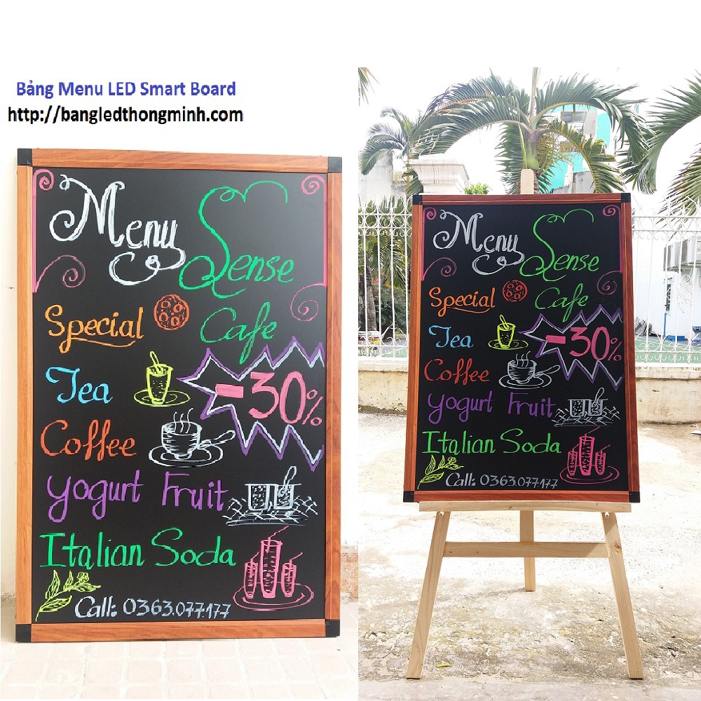 Bảng gỗ MENU viết phấn và bút dạ 60x80cm kèm kệ gỗ tăng giảm