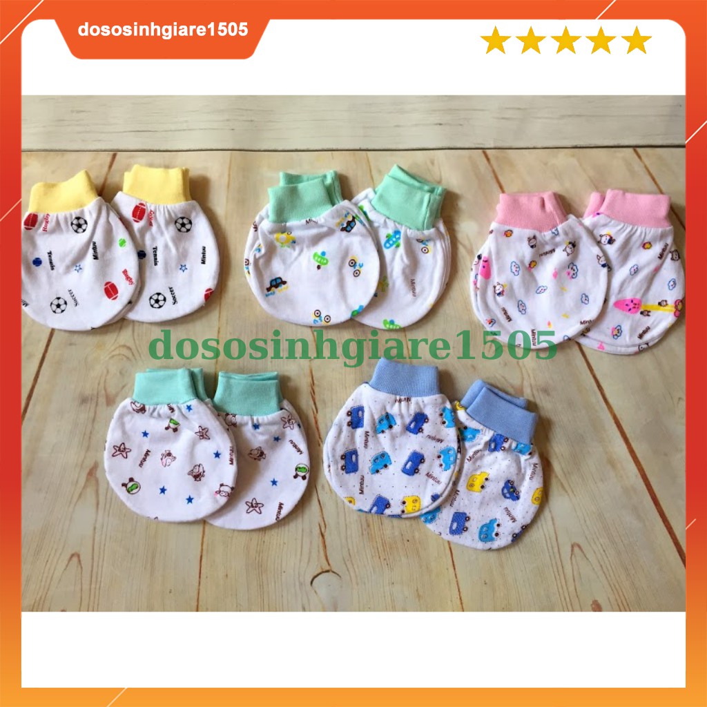 Set 2 Đôi Bao Tay Mintu Cổ Bo Bông Cho Bé Sơ Sinh