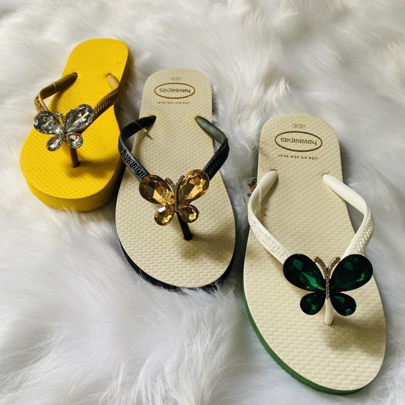 Dép kẹp Havaianas nữ 2 tầng đính charm bướm RUBY đủ màu sắc, dép đi biển dã ngoại siêu hot hit