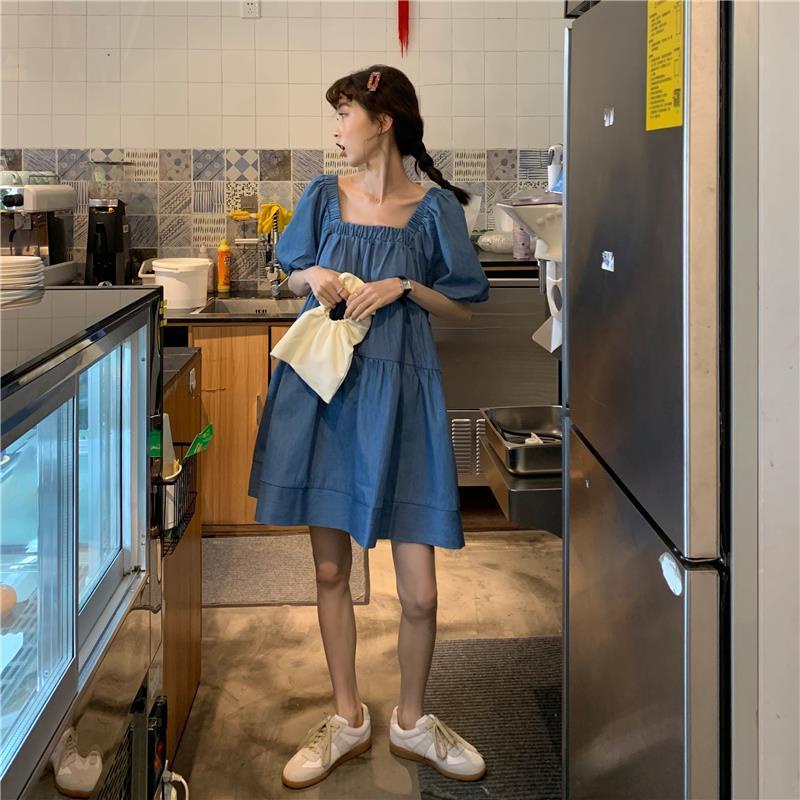 Đầm Midi Tay Ngắn Dáng Chữ A Thời Trang Mùa Hè 2022 Mới Phong Cách Hàn Quốc Cho Nữ