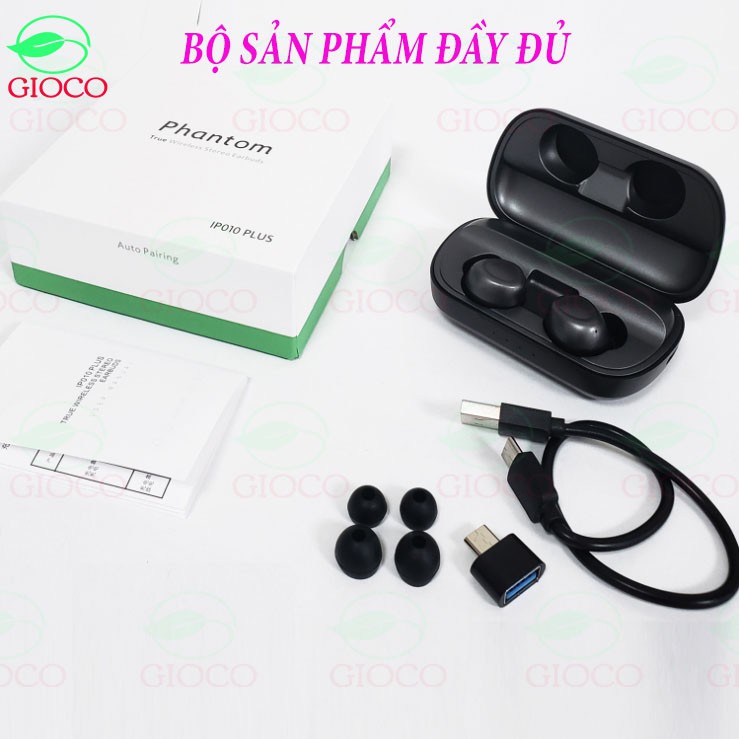 Tai nghe khong day cao cấp Phantom-IP010Plus, chống nước IPX7 Bluetooth 5.0 HIFI siêu bass, sạc không dây-