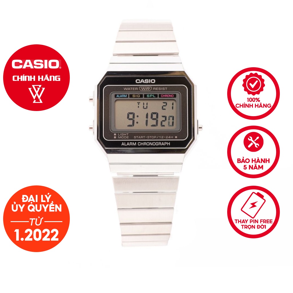 Đồng Hồ Điện Tử Unisex Casio WATCHSTORE A700W-1ADF Thiết Kế Mặt Kính Khoáng 35.5mm, Dây Đeo Kim Loại, Vỏ Nhựa Bền Bỉ