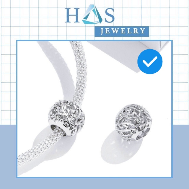 Charm bạc H.A.S hình tròn nhánh cây đính đá nhỏ - Hạt charm bạc thời trang