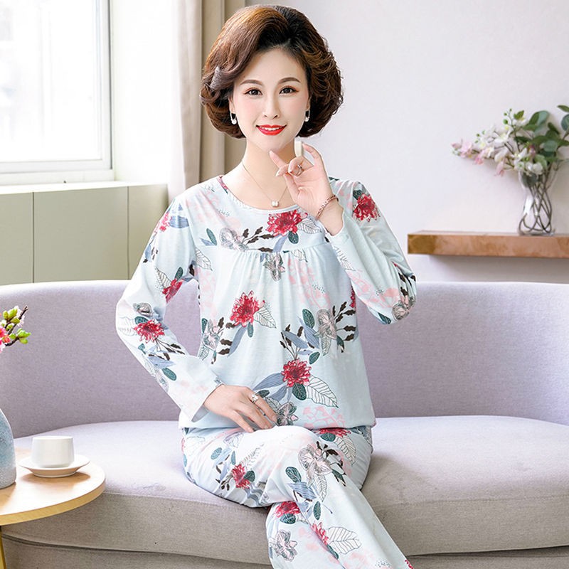 Đồ ngủ & Đồ mặc nhà☊┇▧Bộ đồ ngủ mùa xuân và thu bà mẹ trung niên cotton dài tay cho chồng già mặc ở nhà XL đô | BigBuy360 - bigbuy360.vn