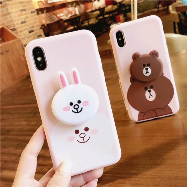 [Iphone] Ốp Lưng Gấu Brown và Thỏ Cony ( kèm pop) ip 5/5s/6/6s/7/8/6pl/6spl/ 7pl/ 8pl/ X/ Xs /Xs max