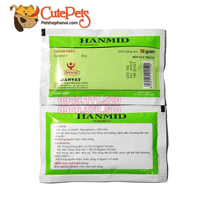 Bột sát trùng Hanmid 50g Cloramin-T Dành cho thú cưng - CutePets