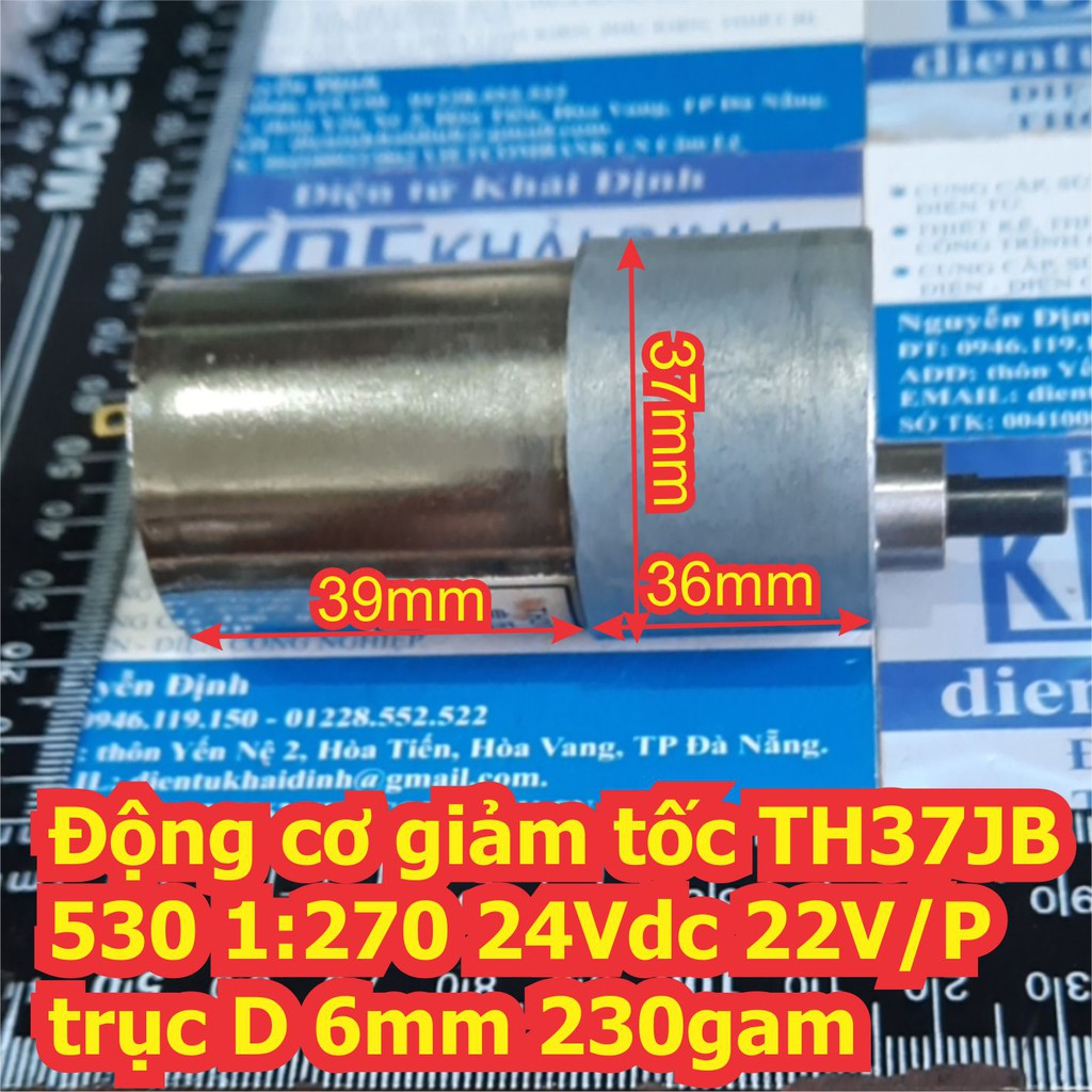 Động cơ giảm tốc TH37JB 530 1:270 24Vdc 22V/P trục D 6mm 230gam kde7332