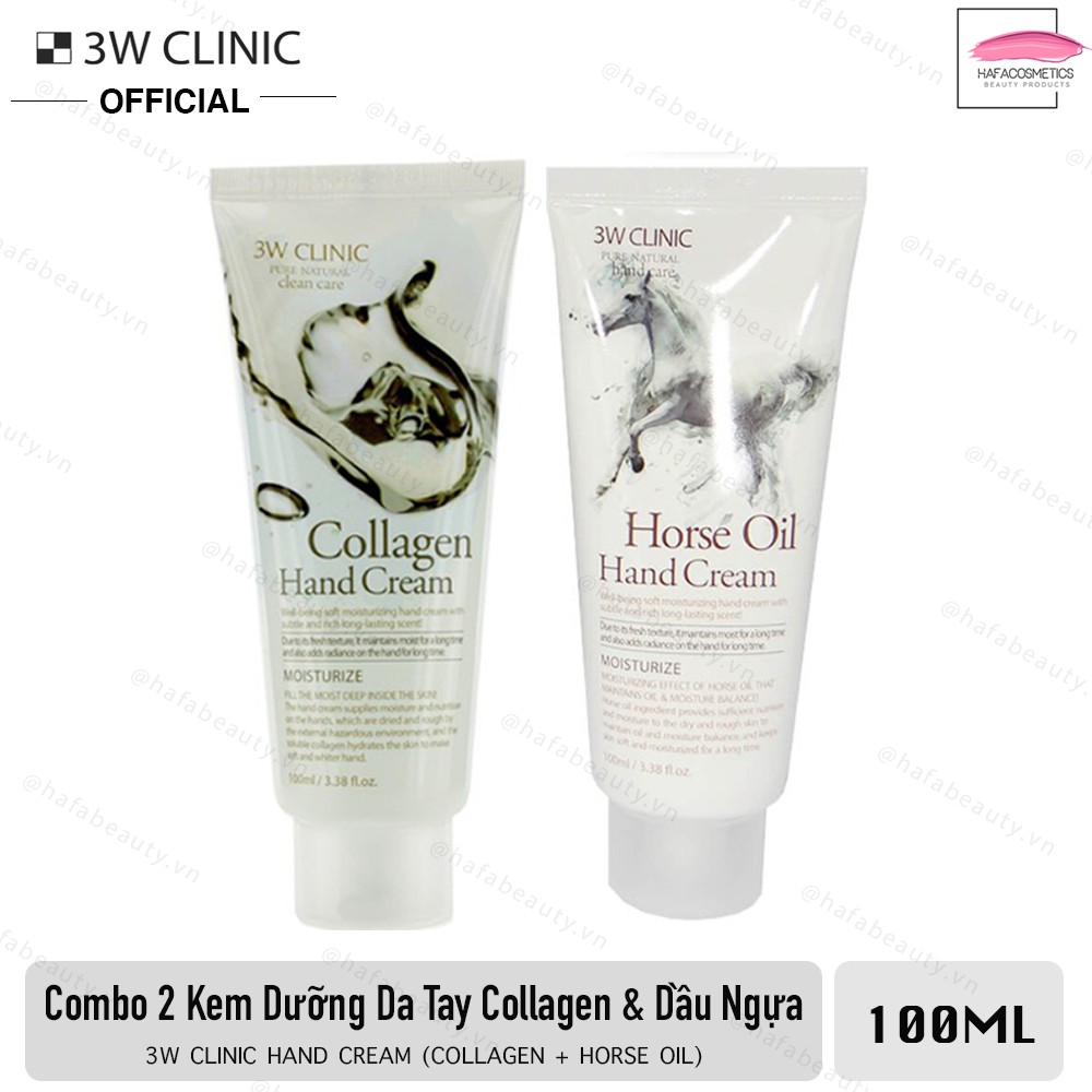 Bộ 2 Kem dưỡng da tay 3W Clinic Hand Cream 100ml (Collagen + Horse Oil)