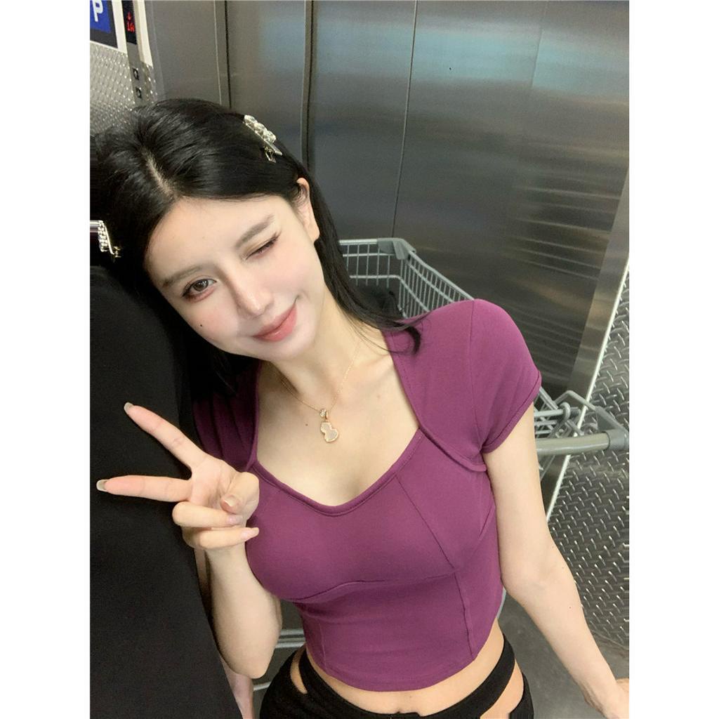 Cocory vn Áo Thun Tay Ngắn Cổ Chữ U Dáng Ôm Thời Trang Mùa Hè Quyến Rũ Cho Nữ