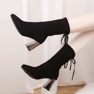 Bốt lửng gót bạc buộc dây sau hot hit