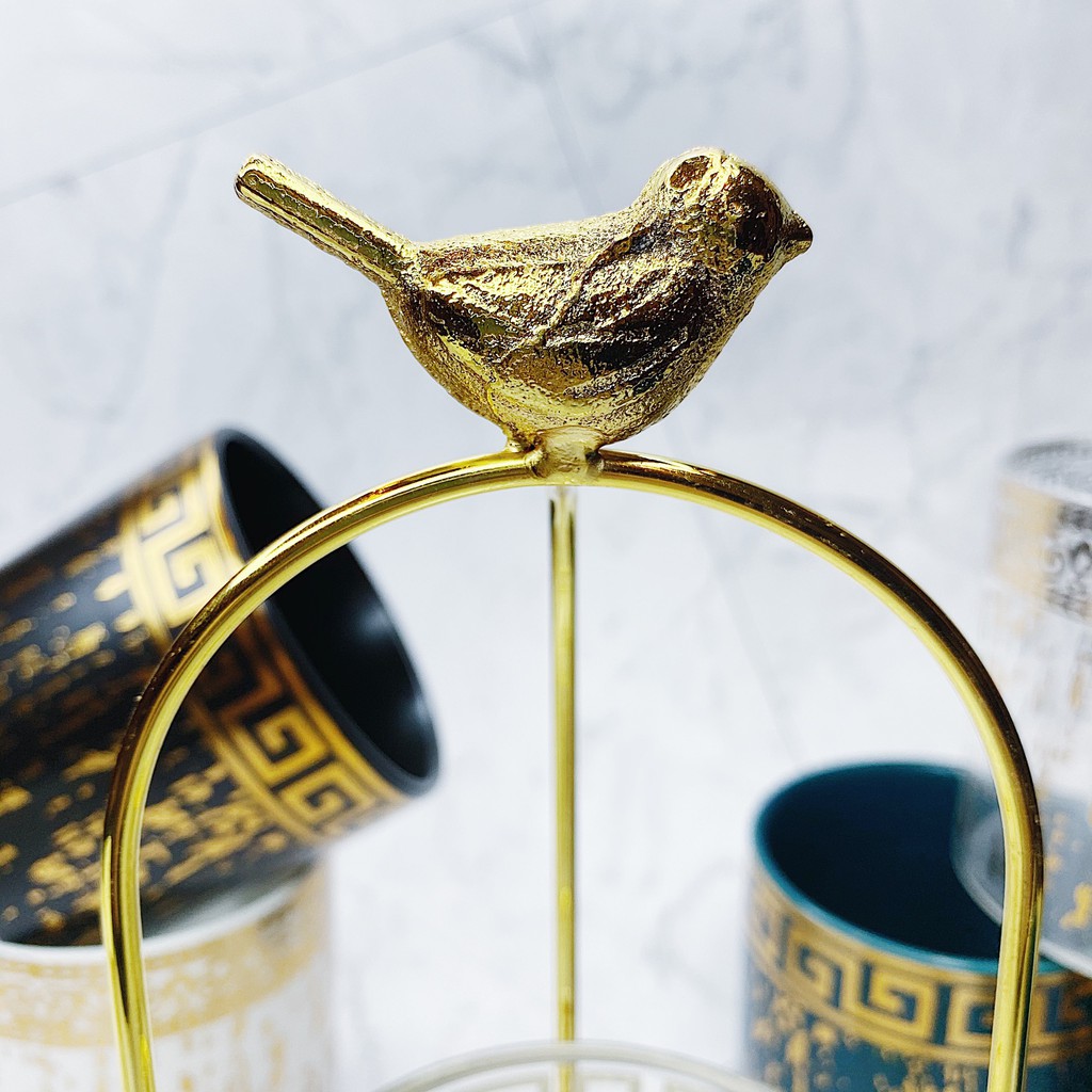 Giỏ cắm muỗng nĩa (kèm 4 nĩa) Ceramic Porcelain (Tặng kệ đựng hình lồng chim mạ vàng cao cấp)