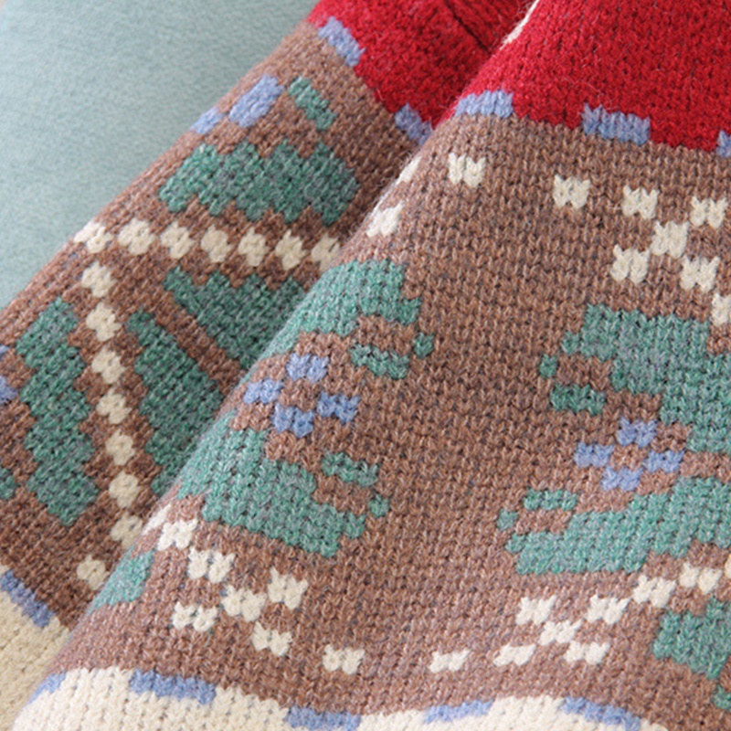 Xiangbao Áo Khoác Cardigan Dệt Kim Tay Dài In Họa Tiết Bông Tuyết Tuần Lộc Giáng Sinh Màu Khối