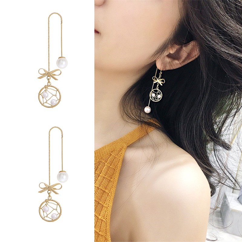 Bông Tai Dáng Dài Hình Dreamcatcher Đính Ngọc Trai Giả A695 Cho Nữ
