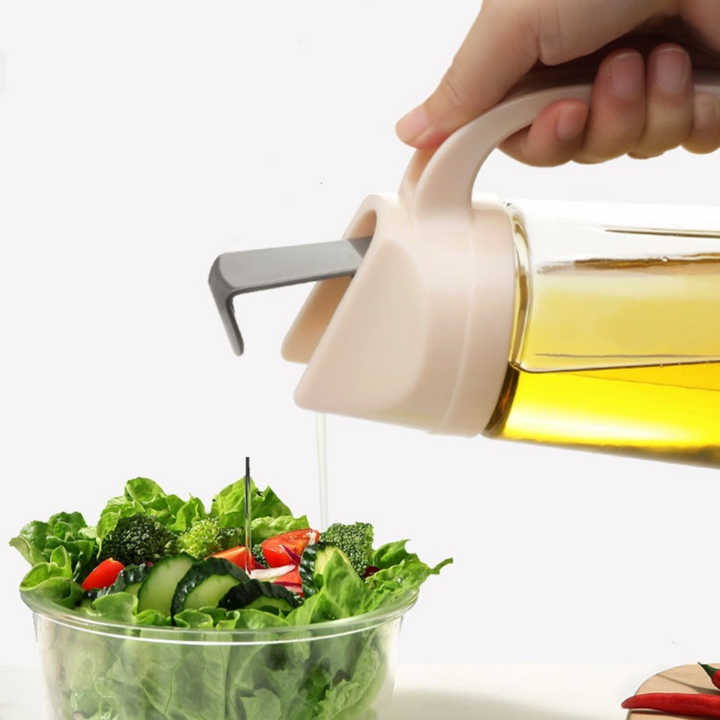 Bình Đựng Dầu Ăn Bằng Thủy Tinh Tự Động Mở Nắp Thông Minh Cao Cấp Màu Trắng Dung Tích 630ml 0201-T