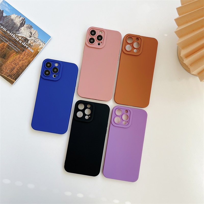 ốp lưng điện thoại di động Đối với iPhone 13 12 11 pro max se 7 / 8plus màu xanh da trời Hồng Màu tím đen Vỏ chống sốc silicone