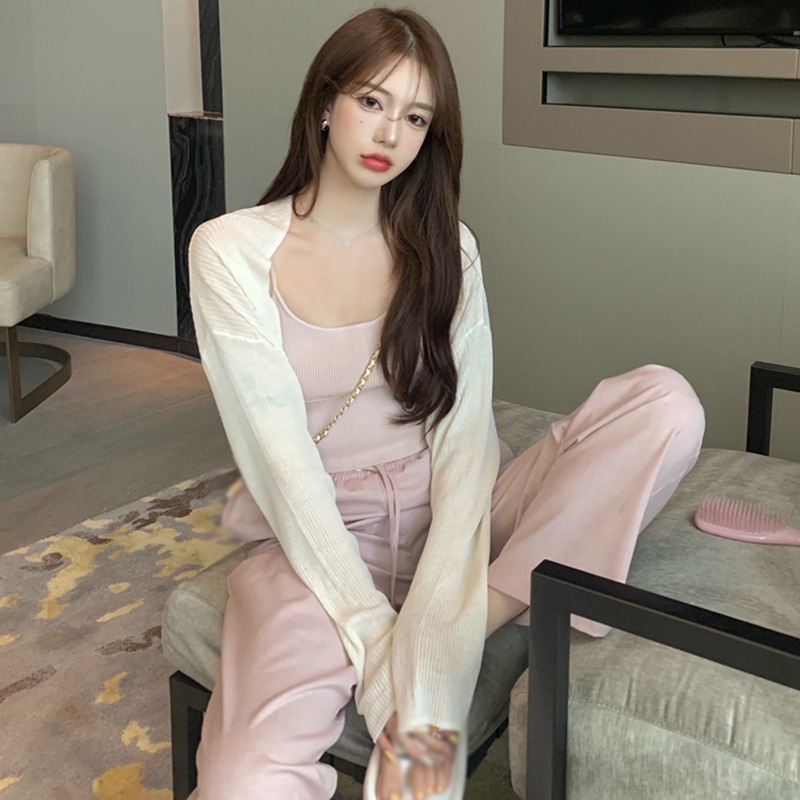 Áo Cardigan Dệt Kim Tay Dài Màu Sắc Đơn Giản Phong Cách Hàn Quốc Cho Nữ