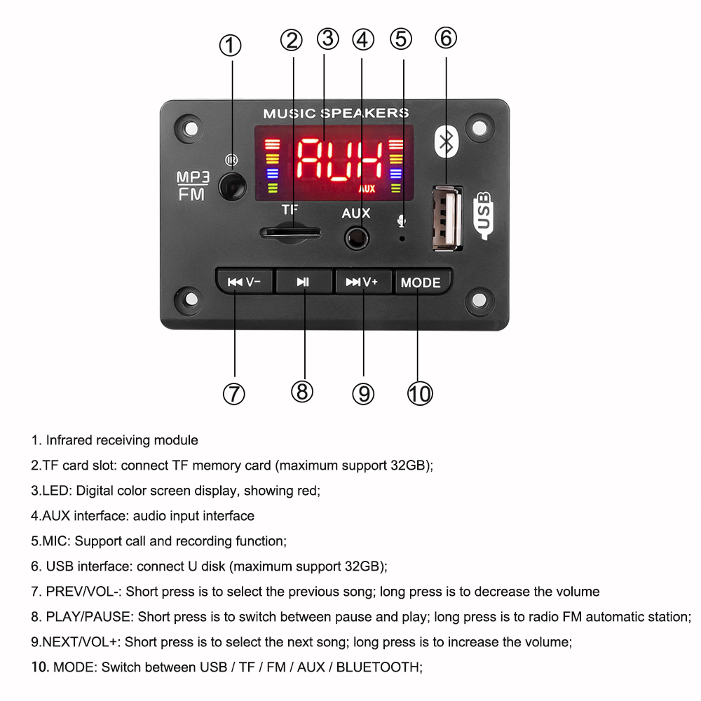 ECLUB Bảng Mạch Giải Mã Âm Thanh Mp3 5.0 Bluetooth 12V Mp3