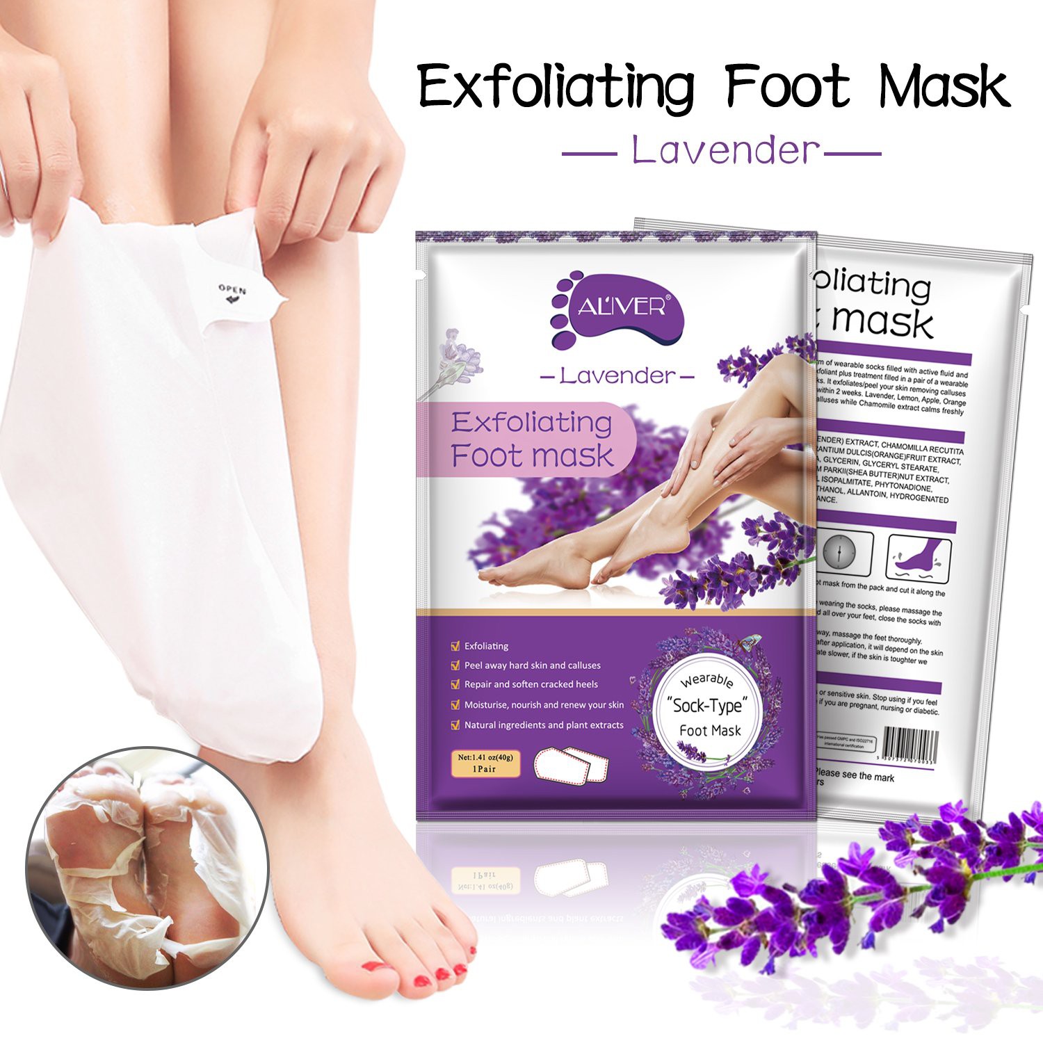 [On Sale]Aliver 2 Pcs Baby Foot Peel Mask ,Exfoliator Peel Off Calluses Dead Skin Callus Remover,Baby Soft Smooth Contact Feet