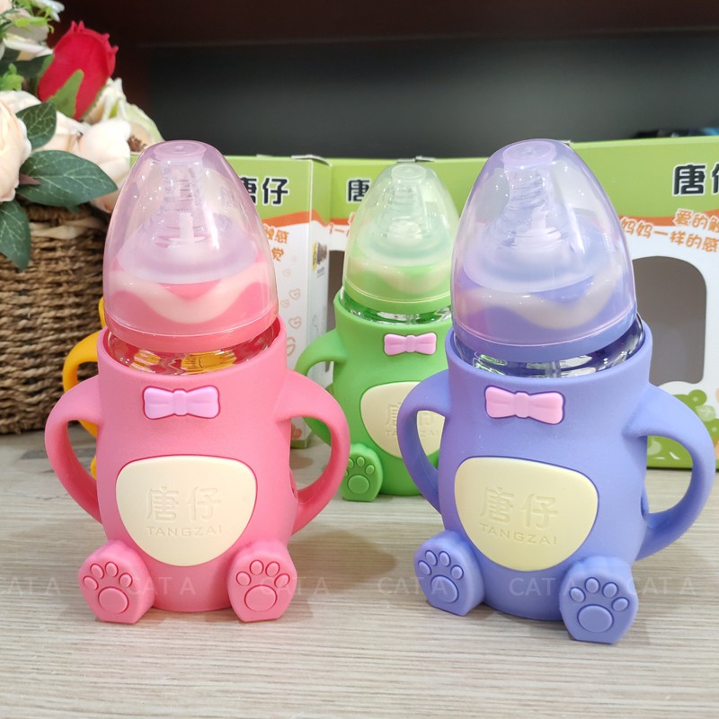 Bình Sữa giữ nhiệt thủy tinh, Bình Ti Sữa Cho Bé Có Tay Cầm CUTE - HÀNG MỚI VỀ