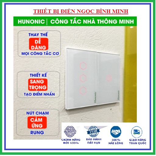 Công tắc điện cảm ứng chạm thông minh Hunonic 1 nút màu trắng│Điều khiển thiết bị từ xa bằng điện thoại│Hẹn giờ tự động.