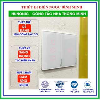 Công tắc điện cảm ứng chạm thông minh Hunonic 1 nút màu trắng│Điều khiển thiết bị từ xa bằng điện thoại│Hẹn giờ tự động.