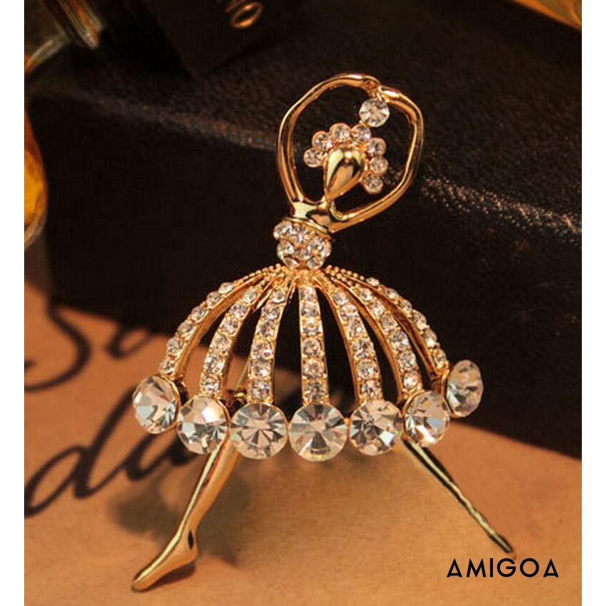 ✨✨Ghim Cài Áo Hình Cô Gái Múa Ba Lê Bằng Kim Loại Đính Pha Lê