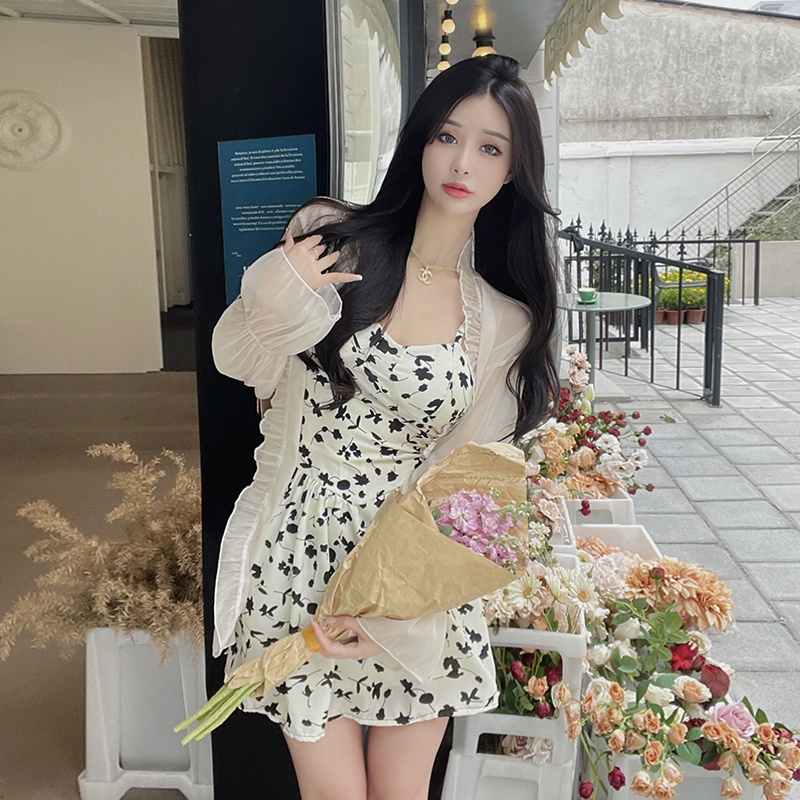 Đầm Perty họa tiết hoa hai dây chống nắng phong cách thời trang Hàn Quốc cho nữ