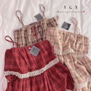 ĐẦM MAXI 2 DÂY CARO PHỐI REN TM