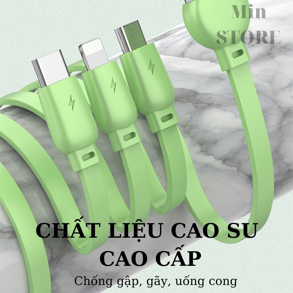 Cáp sạc đa năng 3 đầu - Kéo rút (1 mét ) - Sạc nhanh - Min STORE