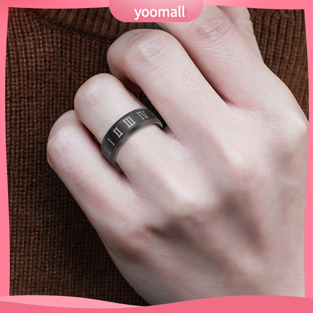 Nhẫn Thép Không Gỉ In Số La Mã Sang Trọng Cho Nam