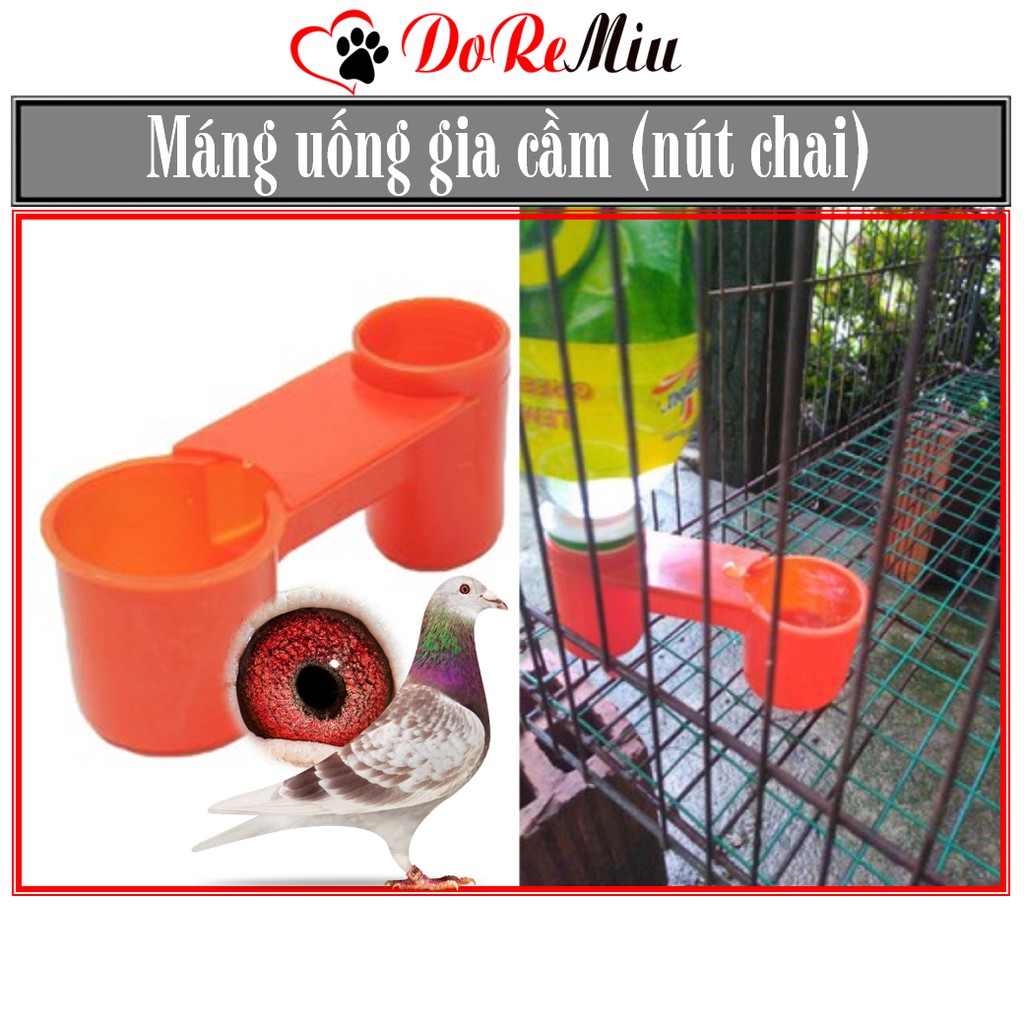 Doremiu- Máng uống tự động cho gà chọi chim bồ câu và gia cầm dạng nút chai màu cam (không bán kèm chai nước)