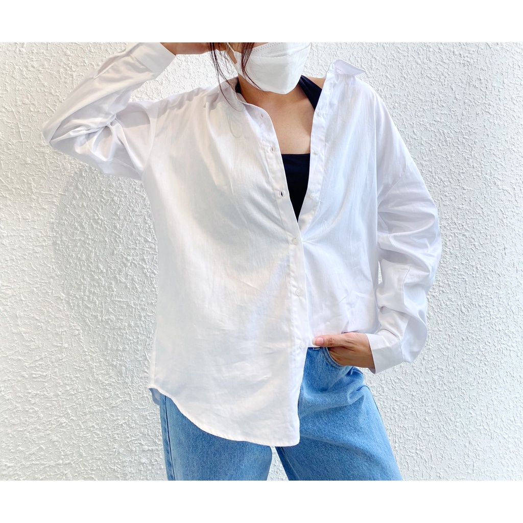 DOTTIE - Áo sơ mi căn bản form rộng nữ trắng T0386
