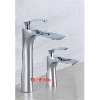 Vòi lavabo nóng lạnh chậu rửa mặt trụ tròn,tay gạt lá liễu, Vòi lavabo nóng lạnh cao cấp inox bóng