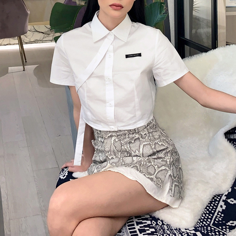 Áo sơ mi IELGY tay ngắn màu trơn thiết kế đơn giản thời trang