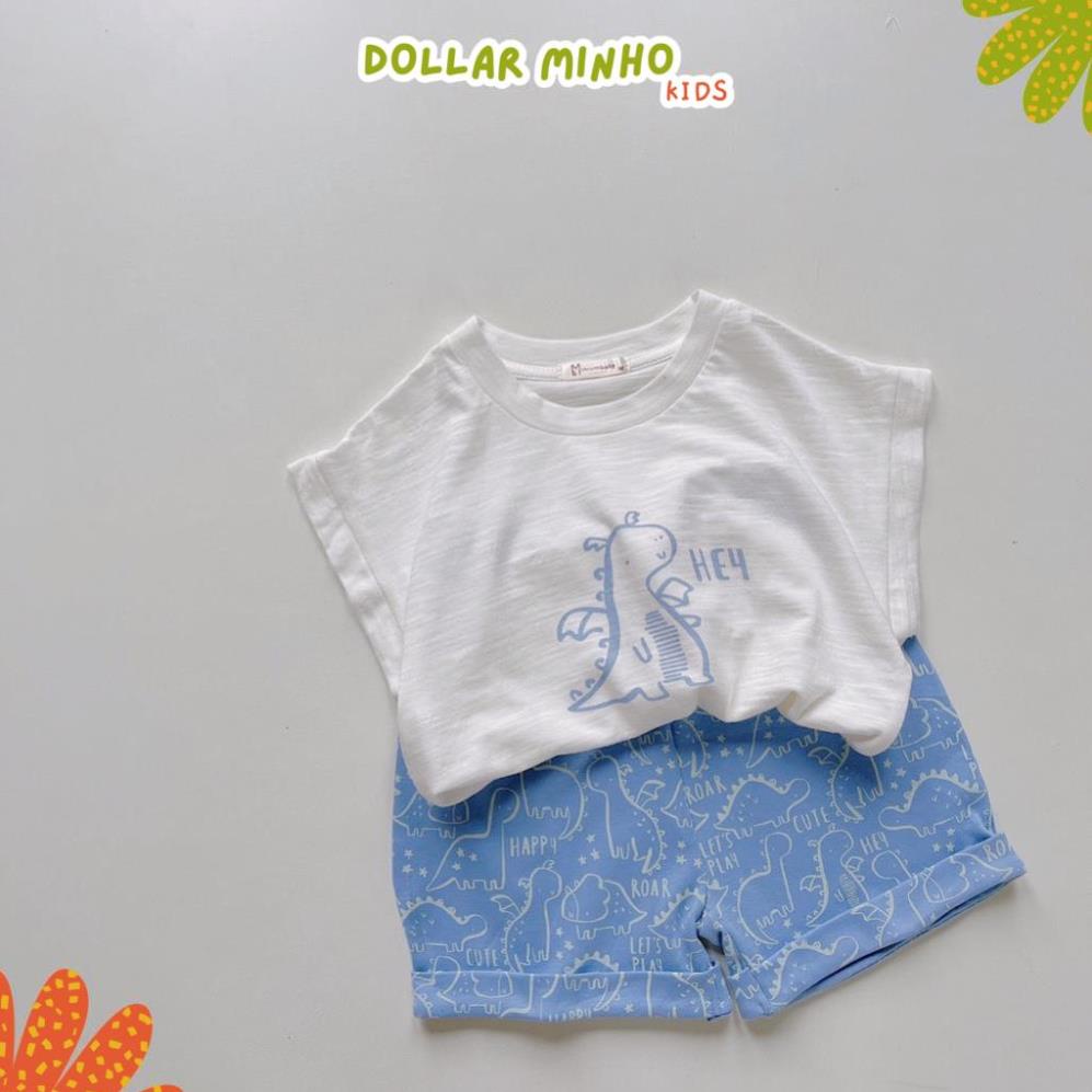 Bộ cộc tay in khủng long unisex, chất liệu 100% cotton cho bé trai, bé gái từ 1-6 tuổi