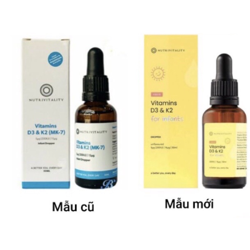 [Mẫu mới]Giọt Vitamin D3&amp;K2 Mk7 Nutrivitality nội địa Anh 30ml