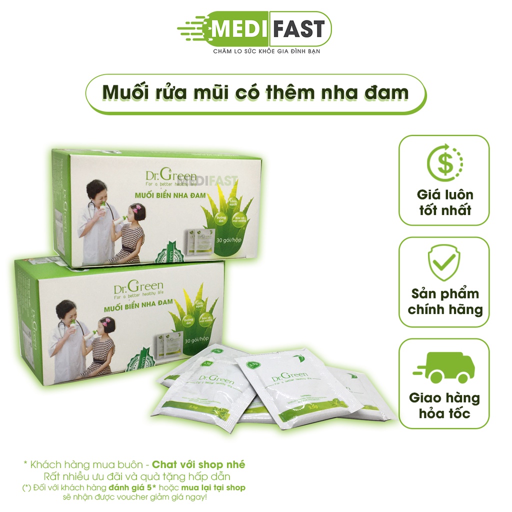 Muối rủa mũi Dr Green Nha Đam - Hộp 30 gói - Muối nha đam sạch sâu